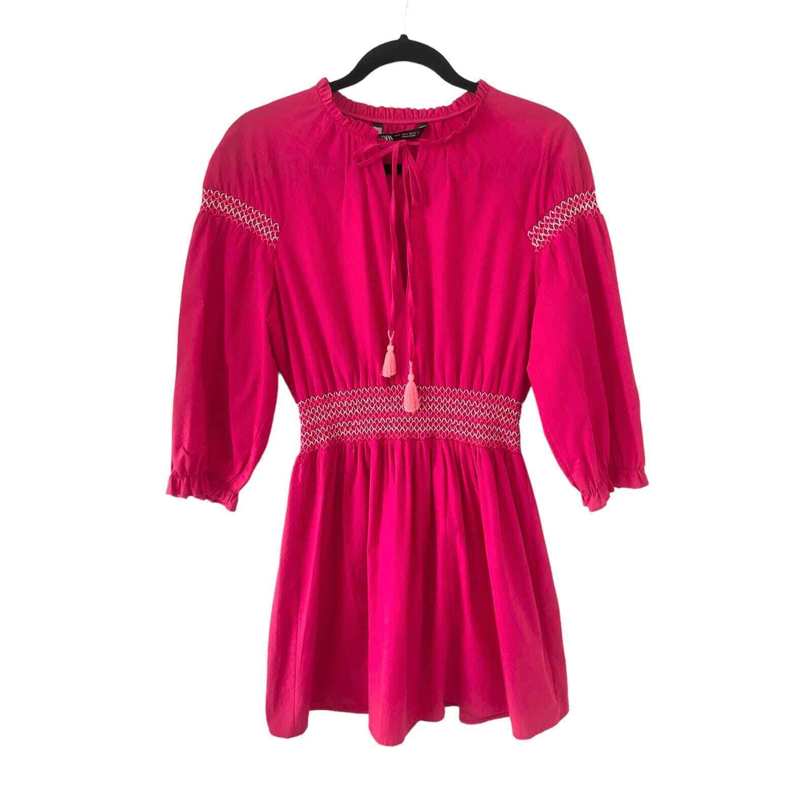 ZARA 100% Cotton Pink Mini Dress with Tassels Siz… - image 1