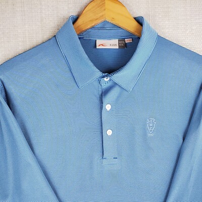 KJUS x CADDYSHACK Size XL Mens Blue Striped Lightweight Performance Polo Shirt