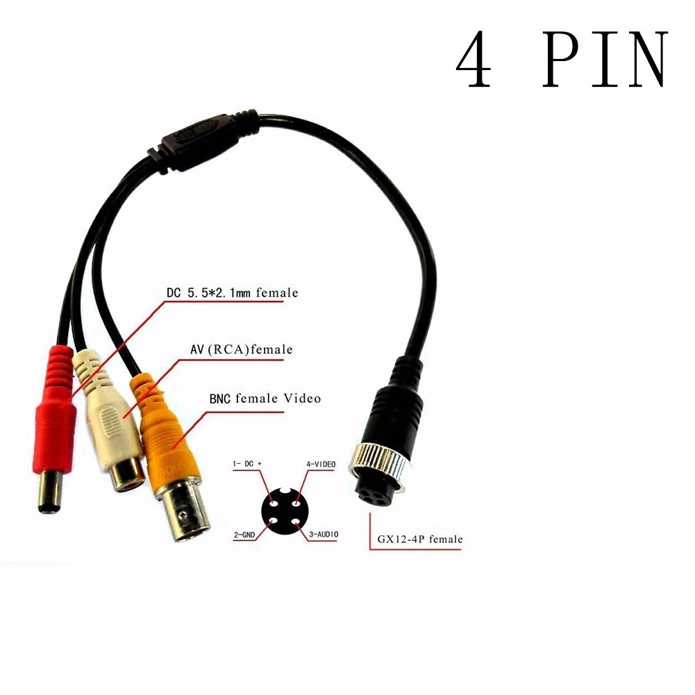 CCTV 4 PIN Aviation To BNC RCA Cable With Video Audio And DC Power