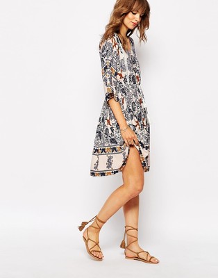 NEW VILA VINTAGE RETRO FOLK PRINT SMOCK DRESS CASUAL BOHO FESTIVAL SUMMER LOOK