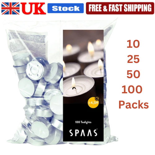 Premium Tea Lights 8/4.5 Hour Long Burn Candles Tealights Pack Of 10/25