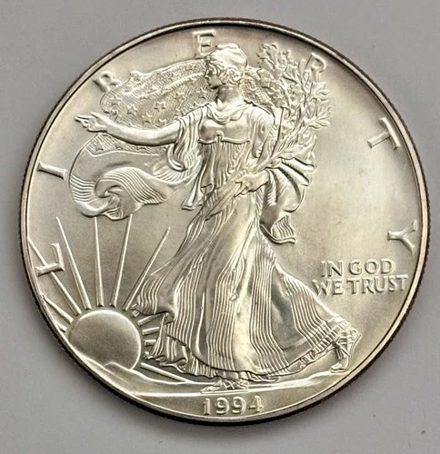 1994 American Silver Eagle 1 Oz B Uncirculated Capsule Beautiful Tone Edge