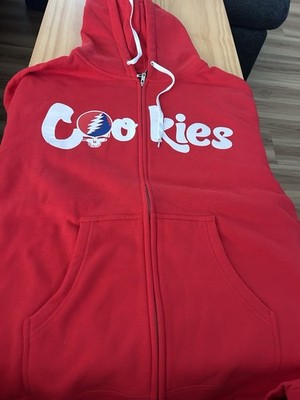 Cookies Sf Red Full Zip Hoodie Men's L Graphic Print Cotton Fleece Long Sleeve