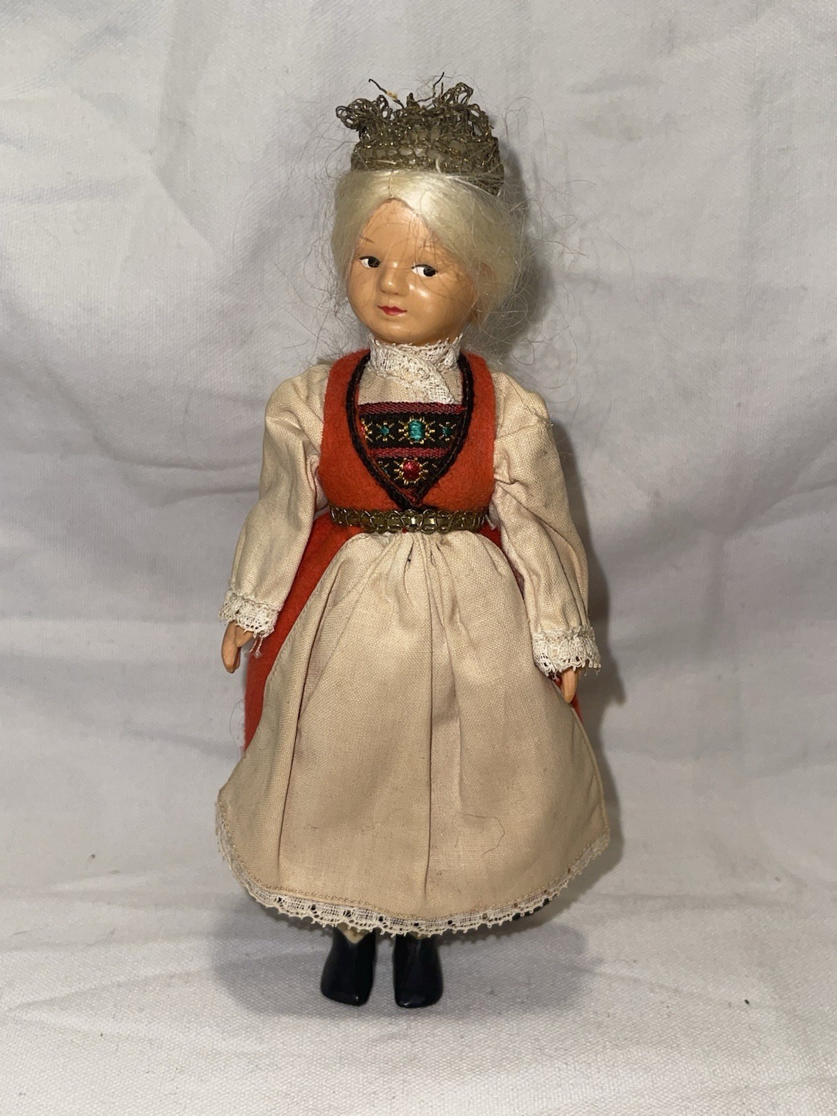 Vintage Norwegian Folk Doll Hardanger Bunad Costume 7.5” Read Description