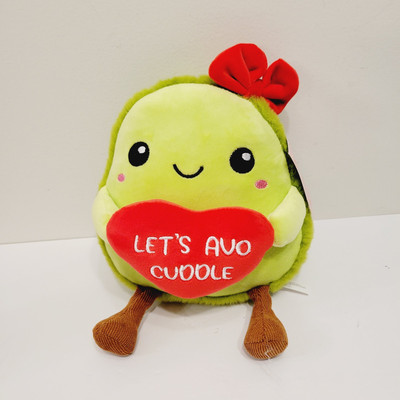 Green Avacado Shaped Plush Stuffed Toy Holding Heart Bow Let's Avo Cuddle