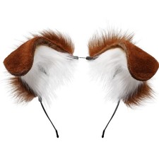 Dog Ears Headband, Animal Fur Headpiece for Women, Handmade Plush Dog Ears Ha...