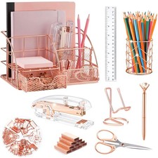 EOOUT Rose Gold Desk Accessories, Office Supplies and Accessories Set, Acrylic S