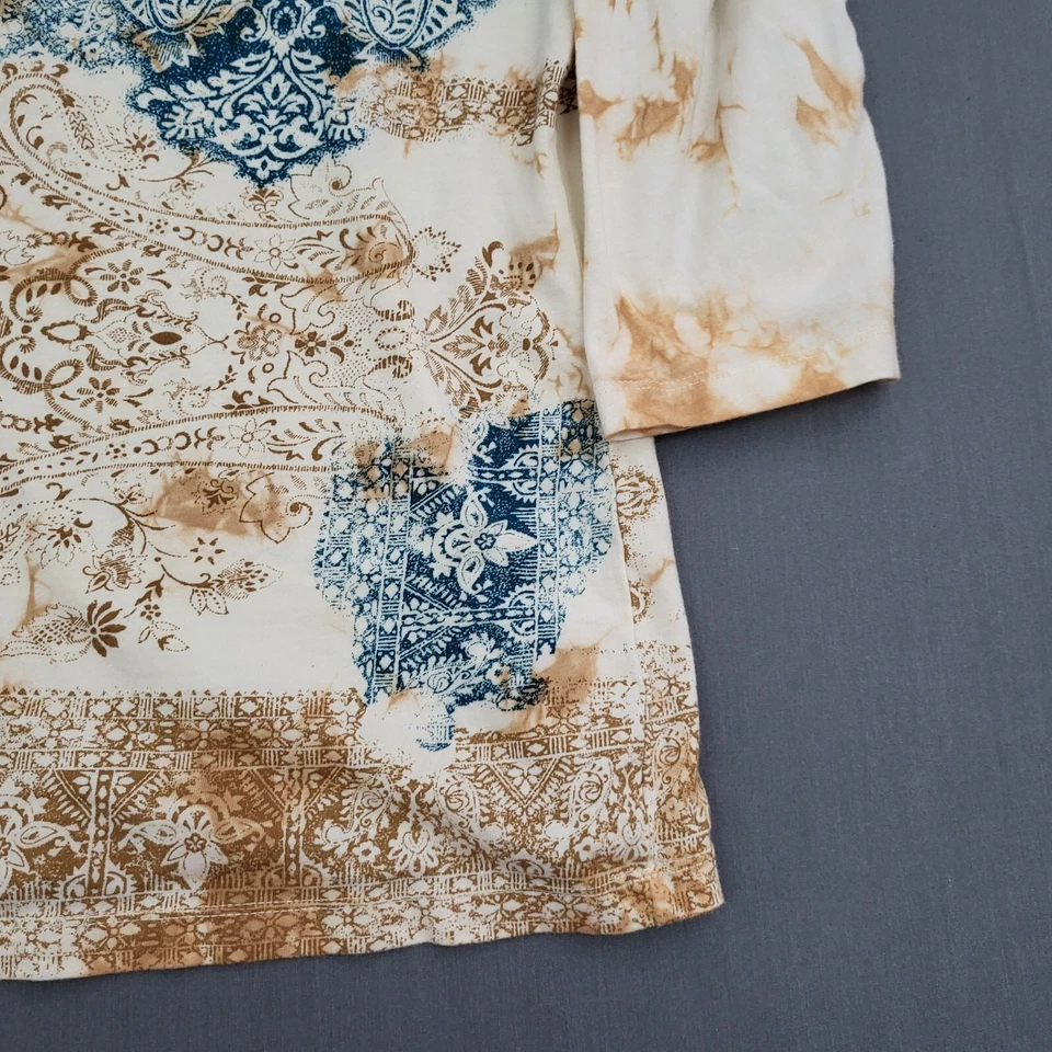 JM Collection Shirt Womens Peite PL 3/4 Sleeve V Neck Pullover Paisley Beige - Image 4 of 4