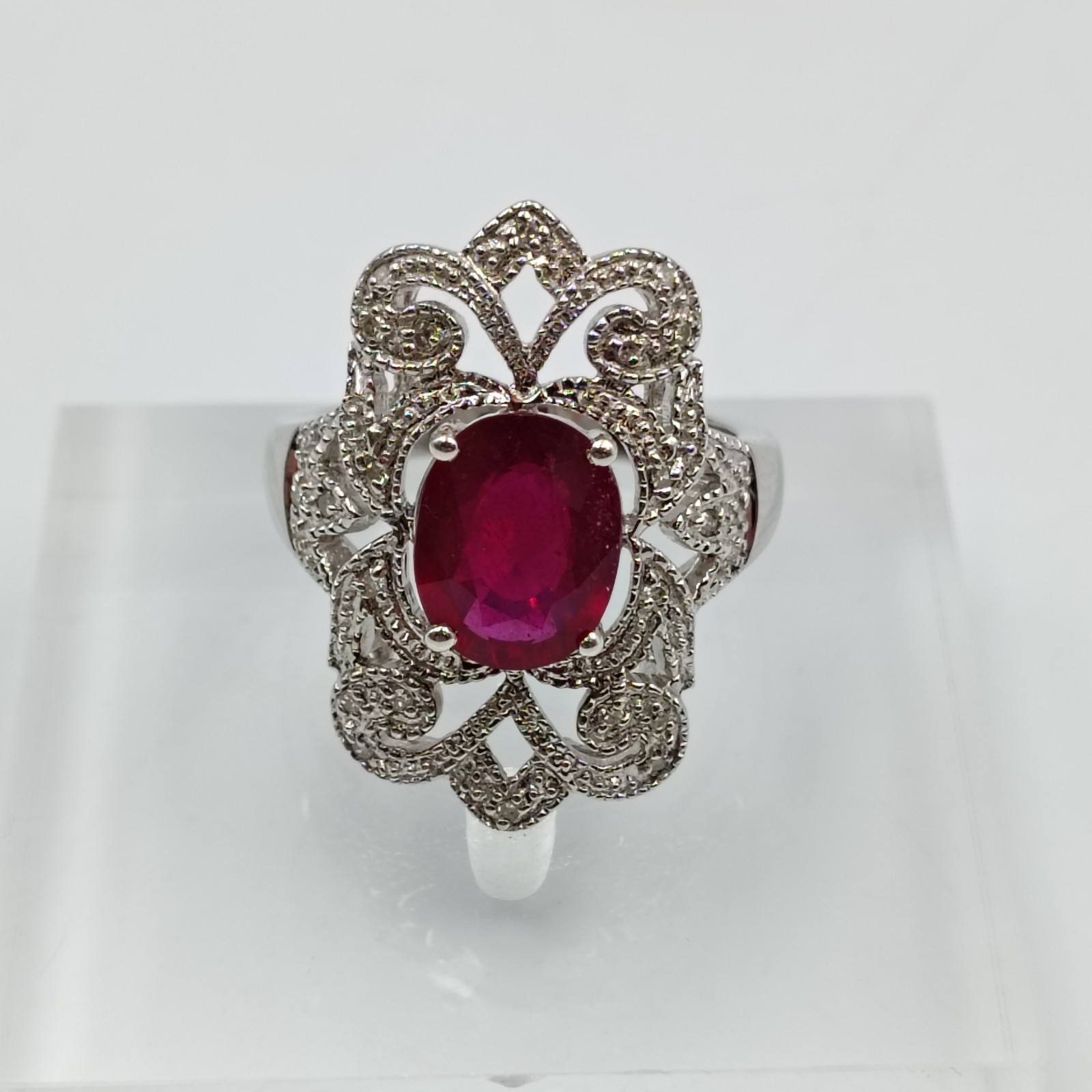Designer Sterling Silver 925 Ruby & Diamond Ornat… - image 4