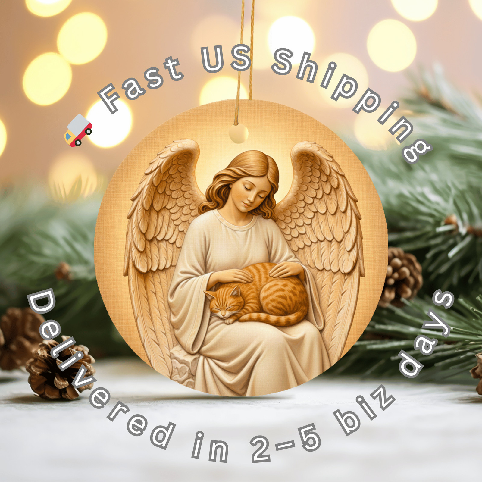 Guardian Angel Cat Ornament, Orange Tabby Memorial Gift, Pet Lover Christmas