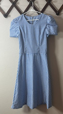 Handmade Blue White Gingham Dress Womens S Puff Sleeve Cottagecore Midi