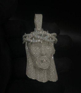 Authentic Lab Grown Real Diamond Men's Stylish Jesus Head Pendant White Gold Plated Silver