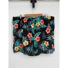 George Mens Swim Trunks Black Tropical Floral Hibiscus Mesh Linedd Sz 2XL 44-46