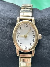 Gold Tone White Dial Women s Stretch Band Quartz Watch