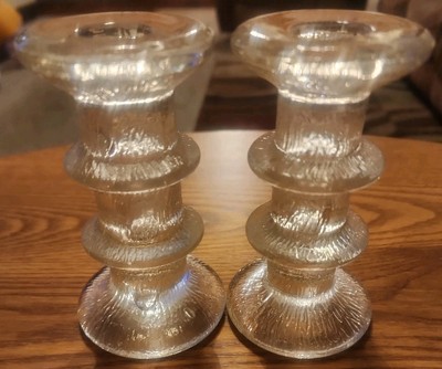  2 Vintage/Retro Glass Nordic Candle Holders by Luminarc Made In France 