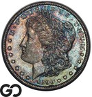 1890-S Morgan Silver Dollar Coin, Stunning Electric Blue/Amber, Choice AU — photo 1