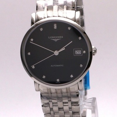 Longines Elegant Steel Black Diamond Dial Automatic Ladies Watch L4.809.4.57.6