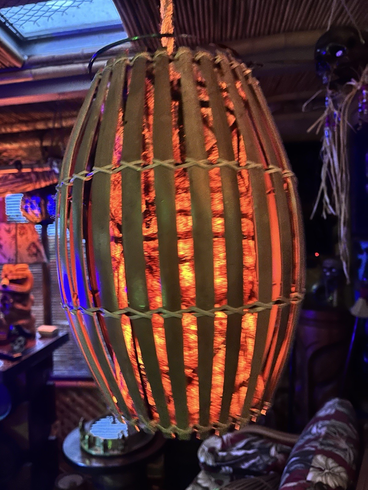 NEW Retro  Rattan Lamp W/ Real Tapa Cloth Wrap Oceanic Flame Bulb T