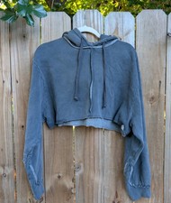 Zara Dark Grey Cropped Pullover Hoodie Sweatshirt