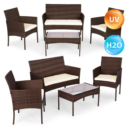 Garden furniture set in technorattan bench table chairs brown MultiGarde