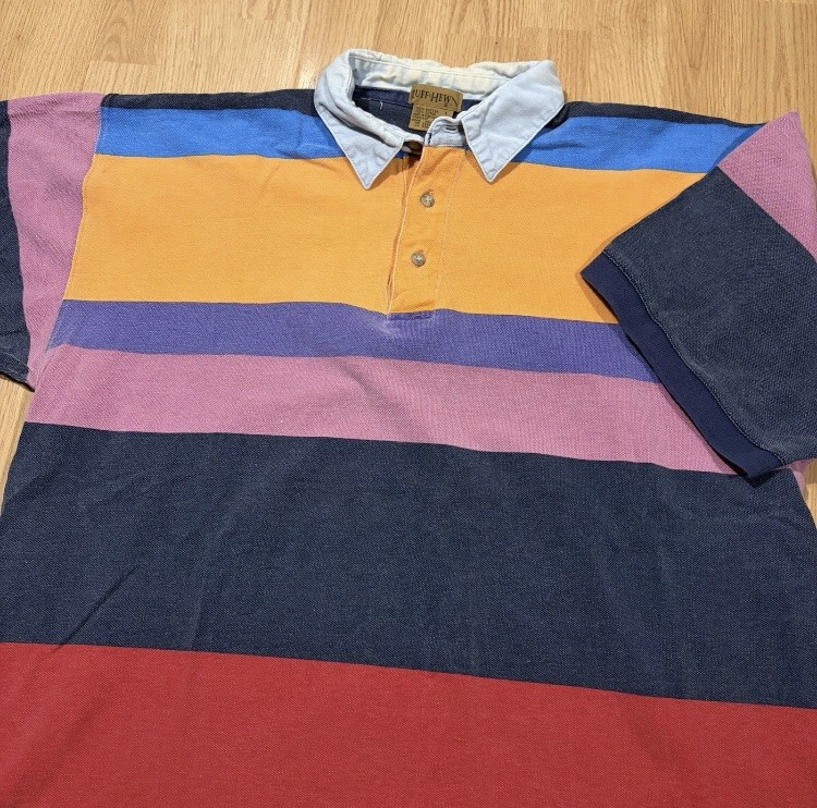 Ruff Hewn Vintage Striped Color Block Polo Rugby Shirt Size Large Preppy 90s Y2K