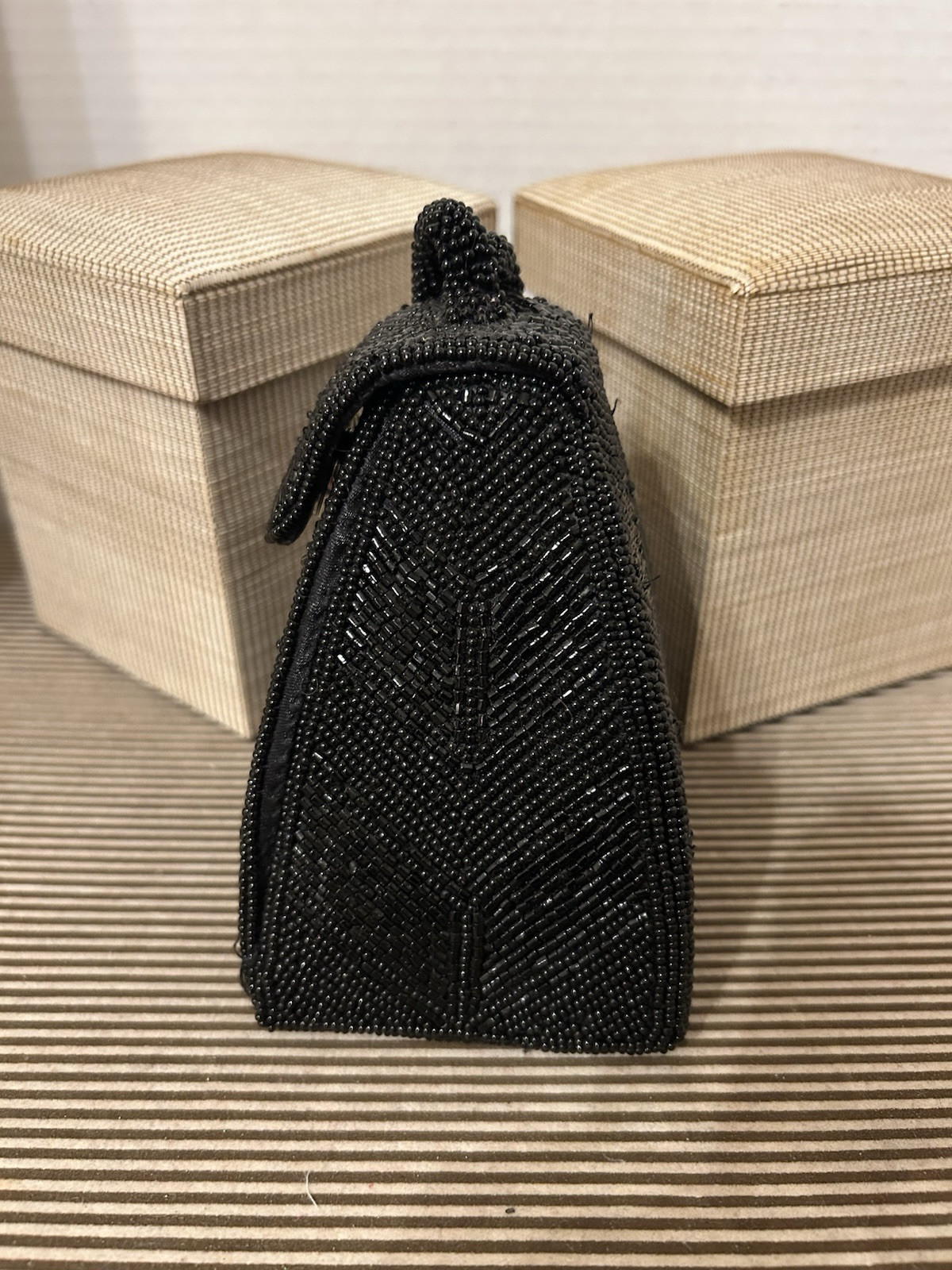 Tiny Black Beaded Triangle Shaped Clutch Purse W … - image 2