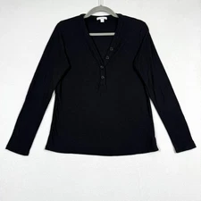 James Perse Top Womens Medium Slub Jersey Henley Cotton Modal V Neck Standard