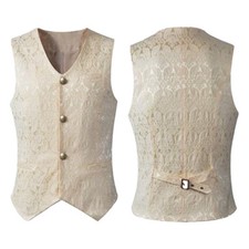 Tailored Formal Gothic Steampunk Victorian Cosplay White Waistcoat Mens Brocade