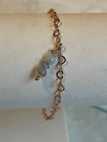 RGP Sterling Silver 7" Heart Chain Bracelet with Aquamarine Bead Charms - Picture 4 of 5