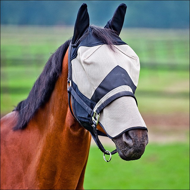 Full Horze Horse Long Nose Nylon Uv Rays Protect Fly Mask Hood Cover