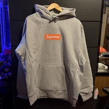Supreme FW17 Orange Box Logo Hoodie Hooded Sweatshirt Heather Gray Size XL Bogo