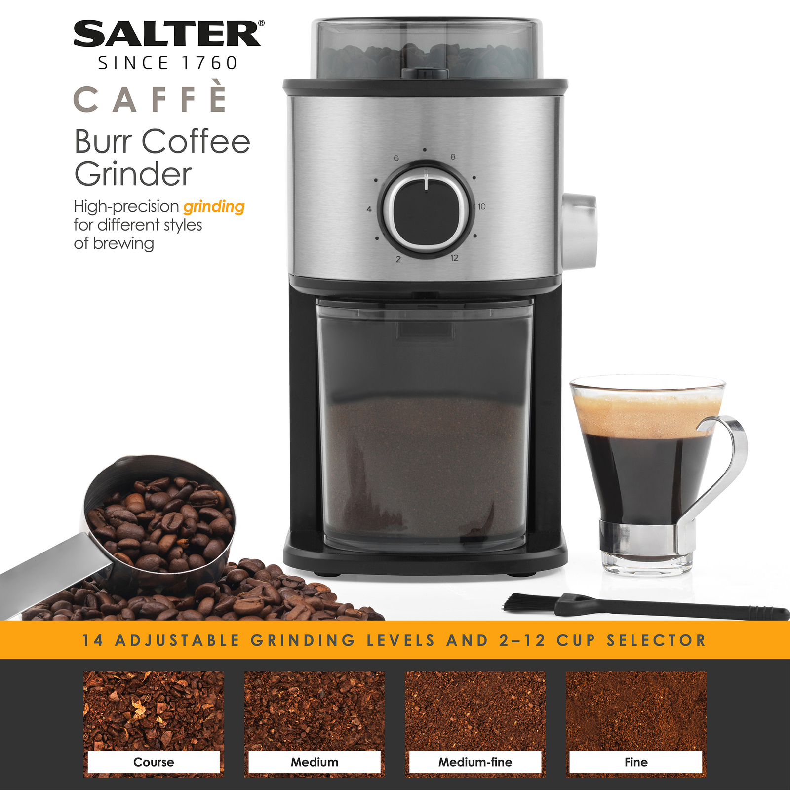 Salter Coffee Grinder Caffé Burr Electric Adjustable Grinding Mill 14
