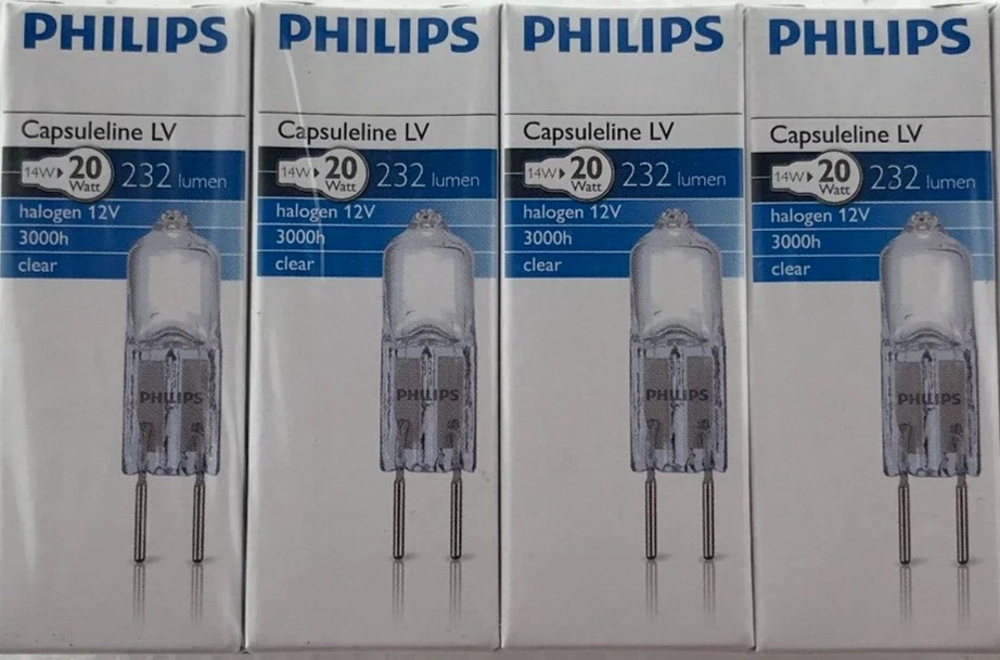 4 x Philips Capsule Energy Saving M47 12v 14 20 Watt Halogen 12 Volt G4 2PIN