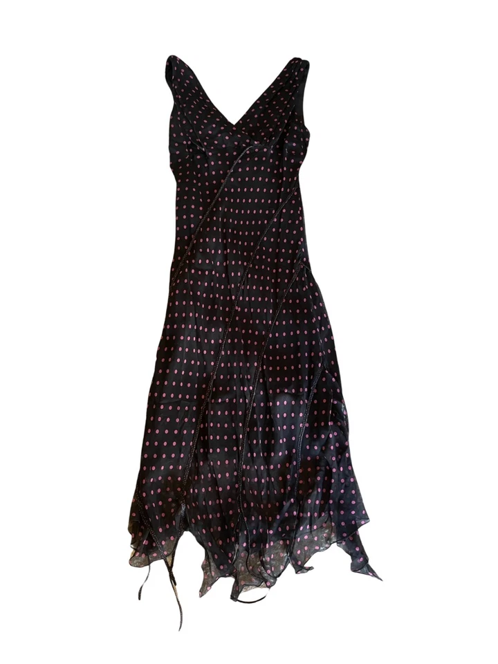 Vestido de fada escuro vintage 100% seda anos 90 assinatura por Robbie Bee bainha assimétrica  - Imagem 4 de 4