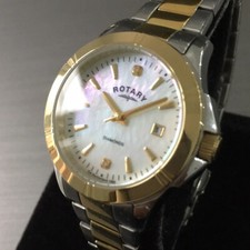 Rotary Watch Ladies Diamonds Mother Of Pearl Dial Gold On Steel