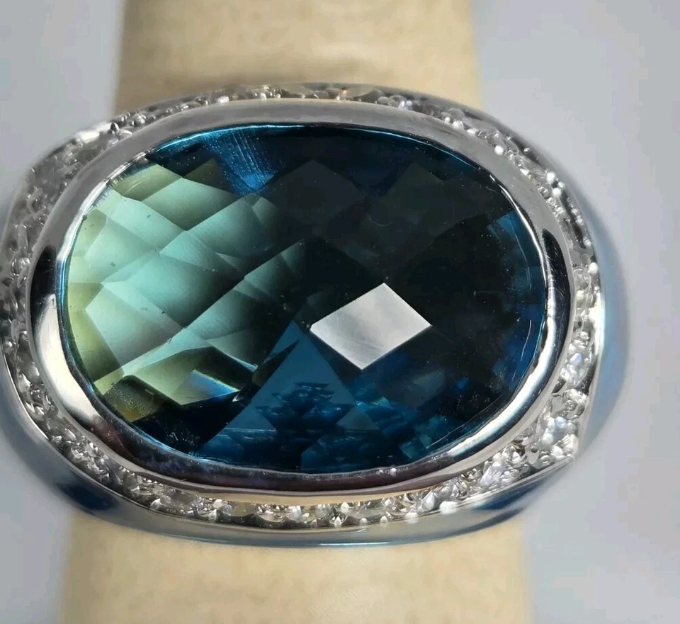 STERLING SILVER BLUE CZ 925  Women's Size 8 Blue Enamel Work   17.2g - Imagem 2 de 4