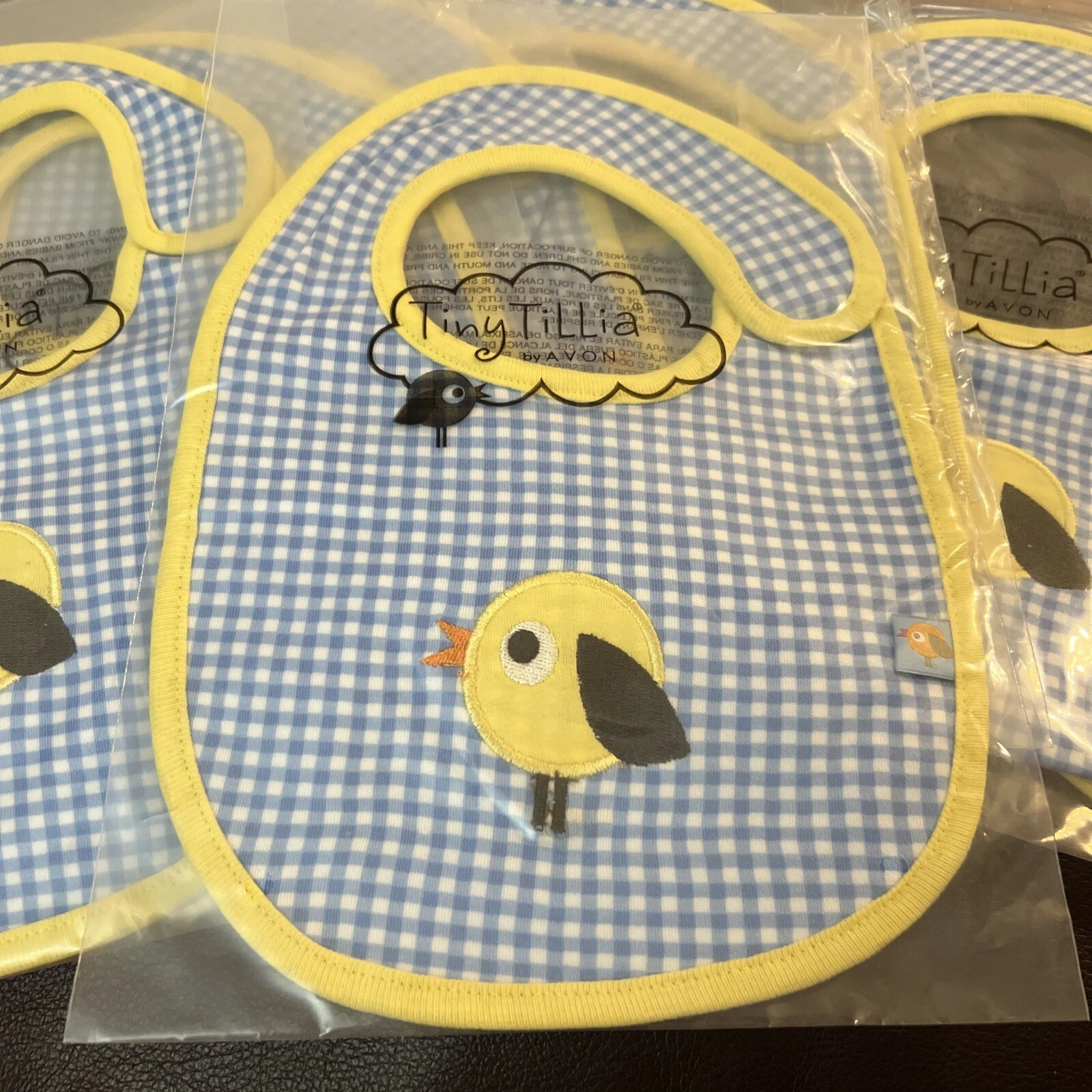 Avon Tiny Tillia Baby Bibs Blue Checks Ducks 2011 Retired Lot Of 6