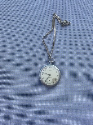 Art Deco Union S.A. Soleure Swiss RARE  Nickel Chrome Flat Pocket Watch As Is