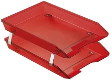 Acrimet Facility 2 Tiers Double Letter Tray Frontal Loading Design (Clear Red)
