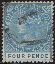 ST CHRISTOPHER-1882-90 4d Blue Sg 17 GOOD USED