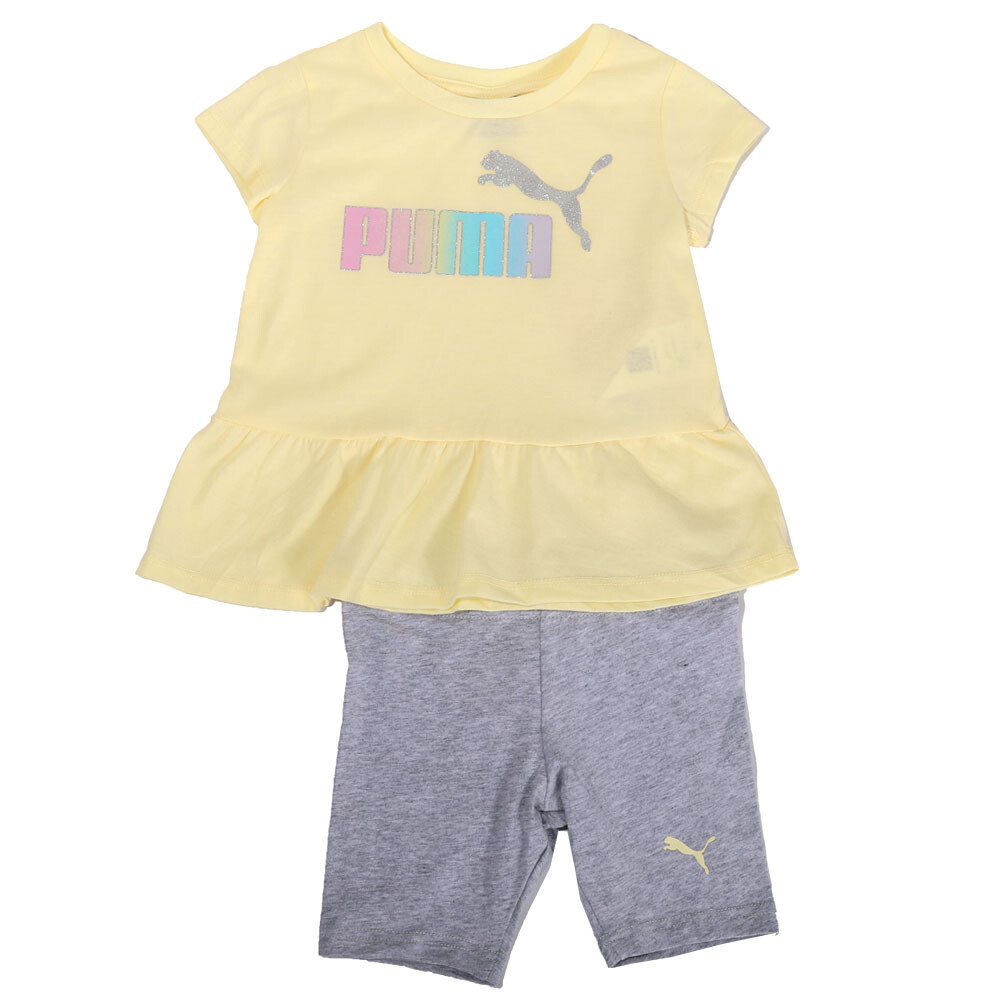 Puma/ 2 предмета, футболка с коротким рукавом, леггинсы-капри, повседневные топы для маленьких девочек, размер от 2 лет