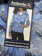 Avalanche Stretch Woven Hooded Jacket W/ Zipper Pockets Size Medium Blue Print