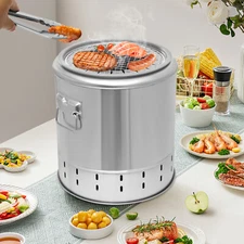 Portable Smokeless Stainless Steel BBQ Grill 2-in-1 for Camping Picnic Barrel
