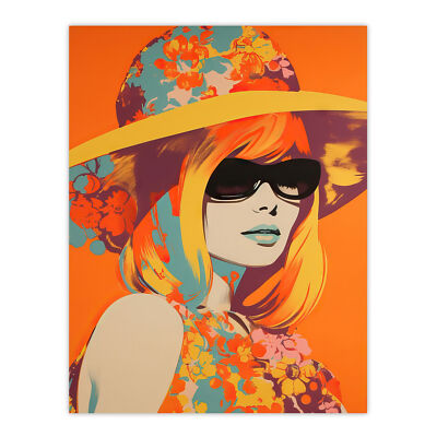 Flower Power Portrait 1960's Style Vintage Retro Artwork Wall Art Poster Print
