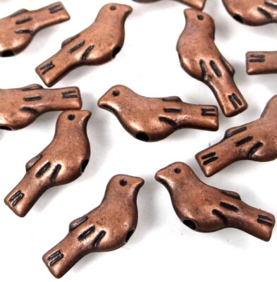 10 Antique Copper Pewter Tiny Fly Bird Sparrow Beads 14x6mm