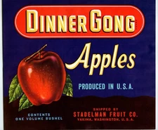 Dinner Gong Apple Fruit Crate Label Original Vintage 1950's Stadelman Fruit Co