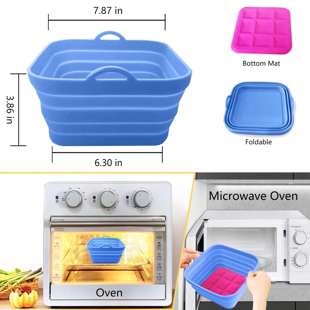 Air Fryer Liners Silicone Basket Reusable Air Fryer Pots for 5-9QT Air Fryer ...
