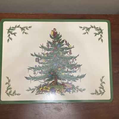 Spode Christmas Tree Pimpernel Placemats Set of Four England Corkboard Back 