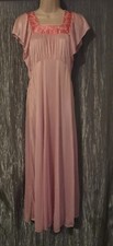 Vtg 60  s Sheer Pink Nightgown Empire Waist Neckline Flutter Sleeve Medium