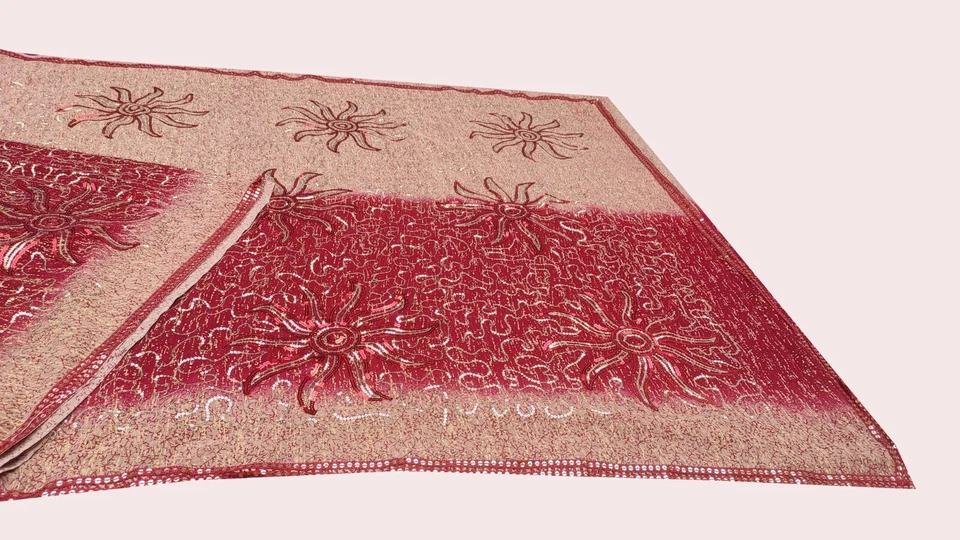 Saris Georgette Lentejuelas Usado Premium Sari 5 Yardas Tela Artesanal 1503 De Colección Foto 3 de 4